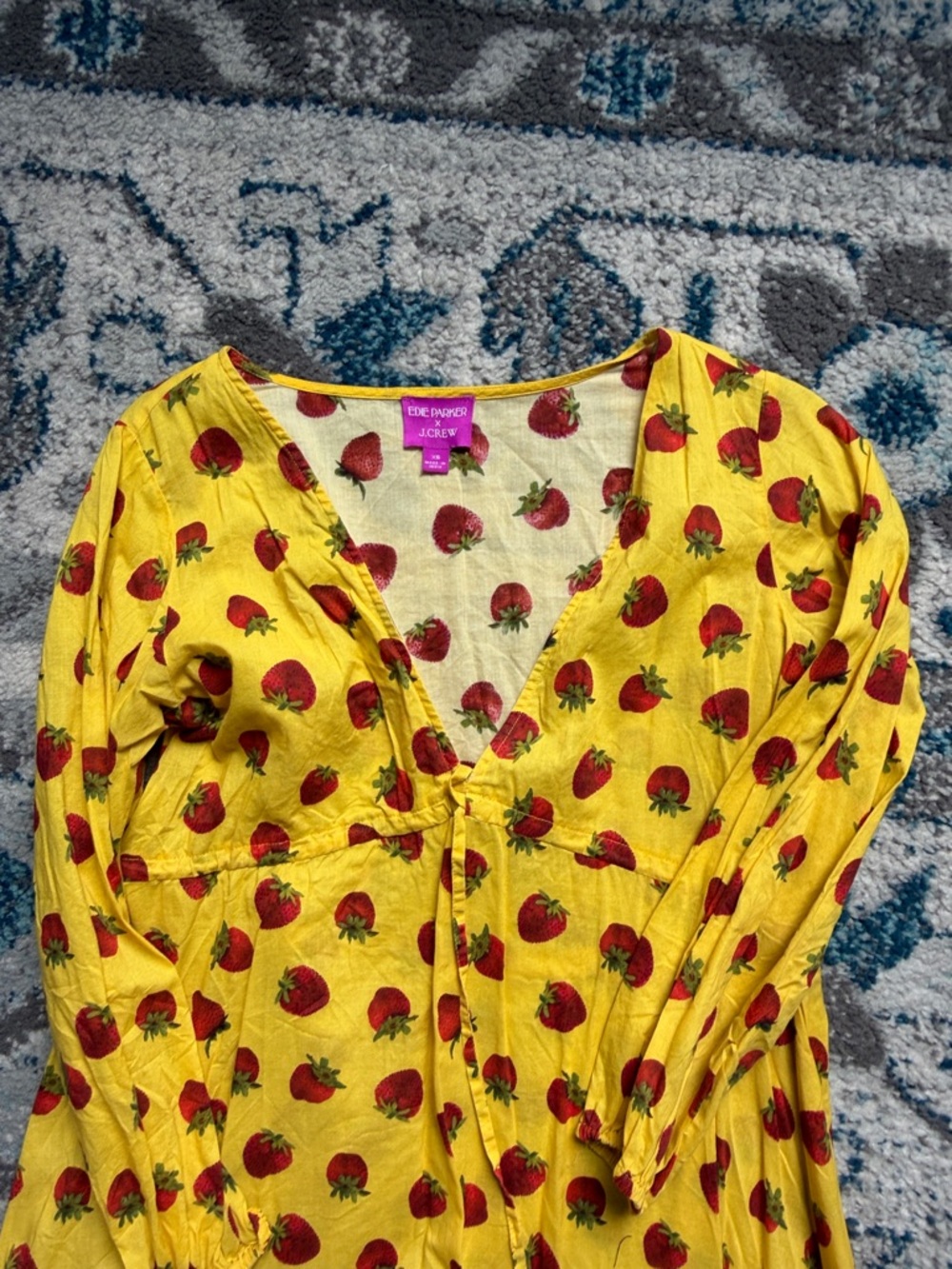 Yellow Strawberry-Print Women's Swim Coverup Tunic x Edie Parker - Picture 3 of 4